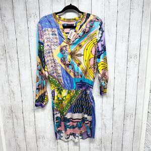 Hale Bob Dress Women Size Small Multicolor Chiffon V-Neck Long Sleeve Mini Event